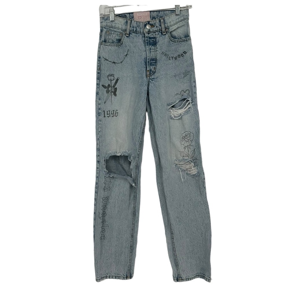 Revice Denim‎ Iconic Printed Ripped Boyfriend Jeans Size 24 90s Straight